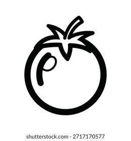 Ícone vetorial de contorno de tomate sobre fundo branco. Para a alimentação, saudável, vegetal, fresco, cru, orgânico, natureza, planta, vegan e agricultura. Desenho plano de exploração