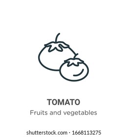 Icono vector de contorno de tomate. Icono de tomate negro en línea delgada, ilustración de elemento simple vectorial plano del concepto de frutas editables trazo aislado en fondo blanco