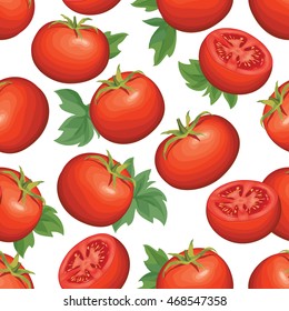 Tomato over white background. Vegetable seamless pattern. Autumn harvest tiled agriculture ornamental wallpaper.