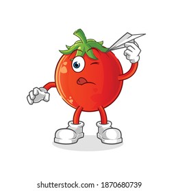 tomato with paper plane character. cartoon mascot vector