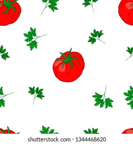 Tomato and parsley colored seamless pattern.