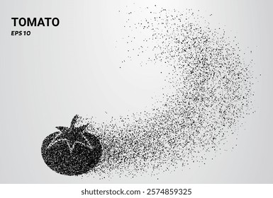 Tomato of particles. Tomato consists of small circles. Vector illustration.