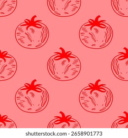Patrón de tomate de fondo. ilustración de doodle de tomate de fondo. patrón de tomate sin fisuras.
