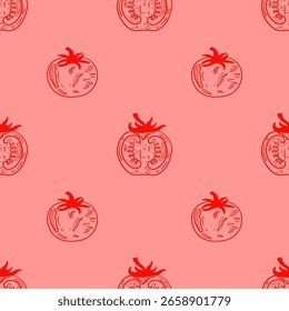 Patrón de tomate de fondo. ilustración de doodle de tomate de fondo. patrón de tomate sin fisuras.
