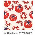 Tomato pattern. Fresh vegan food. Blooming tomatoes art. Red tomato vintage t-shirt design. Organic vegetable farm. Tomato vegetable artwork for t shirt print, poster, sticker and other uses.