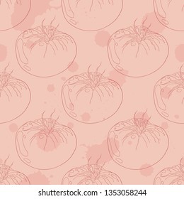 Tomato pattern. Line art illustration. Hand drawn sketch tomatoes background.