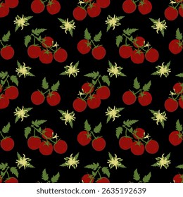Tomatenmuster auf schwarzem Hintergrund