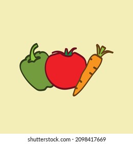 tomato, pepper and carrot vector hand drawn logo design