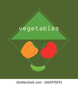 Tomato, pepper, cucumber. Fresh vegetables. Organic food poster. Farmer market design. Vector background