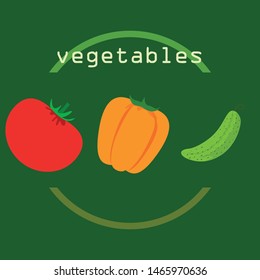 Tomato, pepper, cucumber. Fresh vegetables. Organic food poster. Farmer market design. Vector background