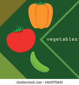 Tomato, pepper, cucumber. Fresh vegetables. Organic food poster. Farmer market design. Vector background