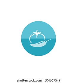 Tomato and pepper icon in flat color circle style. Spice cooking healthy lifestyle