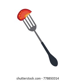 Tomato piece on fork