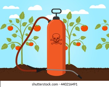 tomato plant with pesticides and chemicals flat design svg