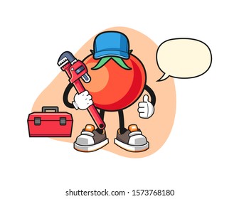 Tomato plumber with speech bubble cartoon. Mascot Character vector.