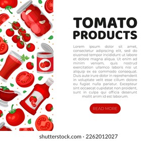 Tomato products web banner. Fresh tomatoes, farmers market, organic food, natural products landing page, website with space for text cartoon vector