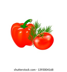 Tomato and red bell pepper on white background.