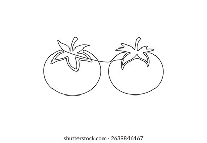Tomato red continuous one line drawing set. Outline tomato vegetable icon collections isolated on a white,  tomato slice continuous line vector illustration design, Abstract red shaped tomato. 
