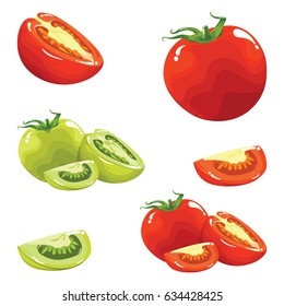 Tomato Red and Green Realistic Vector Illustration