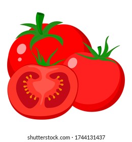 Tomate, tomate rojo maduro, icono vector, vegetales frescos y saludables.