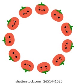 Marco redondo de tomate. Tomate sonriente lindo.