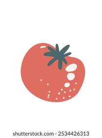 Tomato with a round shape and simple details, drawn in a cartoon style, vector illustration for children's books and culinary projects