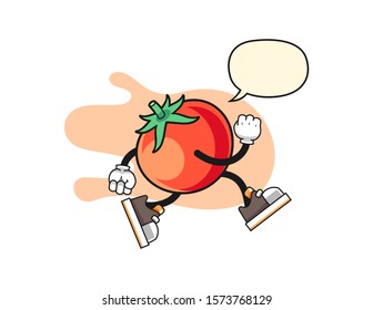 Tomato run with speech bubble cartoon. Mascot Character vector.