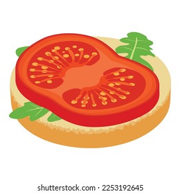Tomato sandwich icon isometric vector. Sandwich with tomato slice and arugula. Food concept, snack, appetizer