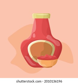 Salsa de tomate en botella e ilustración del vector Bowl