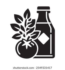 Tomato Sauce Bottle With Tomato Icon Vector Art