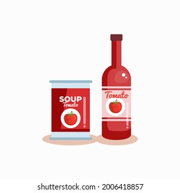 Tomatensauce-Flasche. Vektorgrafik für Speisekarte.