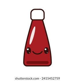 Tomato sauce bottle vector illustration isolated on a white background - kawaii art