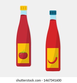 tomato sauce and chili sauce isolated vector illustration