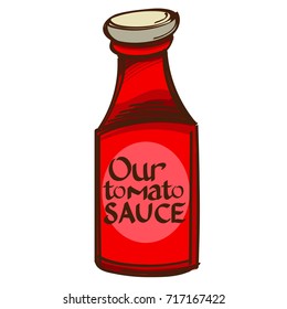 Tomato sauce is a color illustration for menu design, packaging, for creating a logo or emblem.
