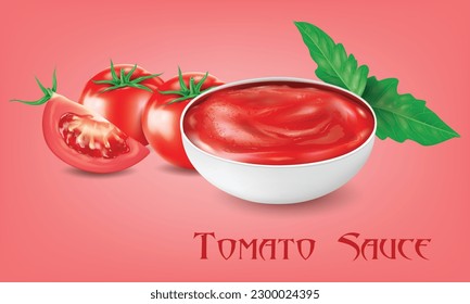 tomato sauce cup with tomatoes and tomato leaves vector illustration design template.use for tomato sauce advertising label and poster and banner design.