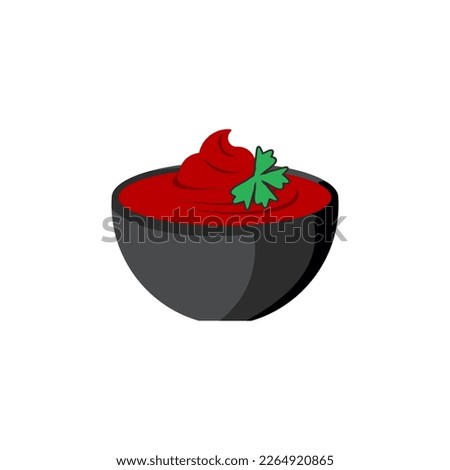 Tomato Sauce Dip Bowl Flat Illustration 