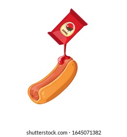 Tomato sauce and Hotdog on a white background. vector illustration