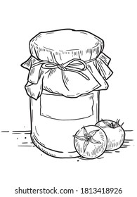 Tomato Sauce Jar.Sketch Illustration. Vector.