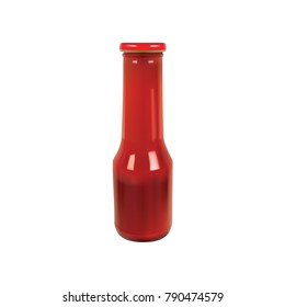 Tomato sauce, Ketchup or Tomato Juice on Glass Bottle. Vector illustration.