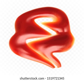 Tomato sauce or ketchup splash isolated on transparent background. Realistic vector illustration