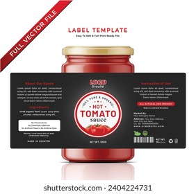 Etiqueta de la salsa de tomate envase de pegatinas de frascos de comida, diseño de etiquetas negras.