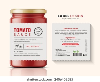 Etiqueta de la salsa de tomate Frasco de la botella de alimentos embalaje de pegatinas limpias, diseño mínimo de etiqueta.