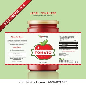 Etiqueta de la salsa de tomate diseño de empaque de empaque de alimentos para frascos.