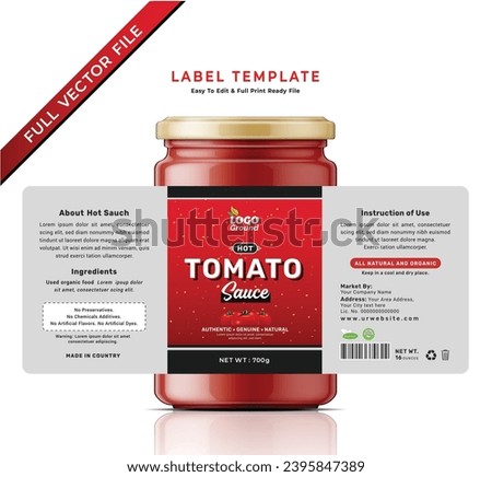 Tomato sauce label bottle jar sticker banner hot red chili ketchup packaging design.