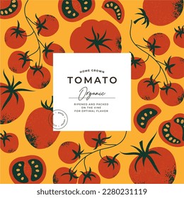 Tomato sauce label packaging design template. Tomatoes vector illustration.