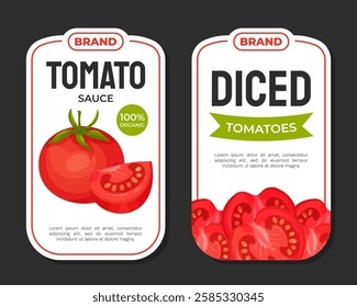 Tomato Sauce Product and Food Label Design Vector Template