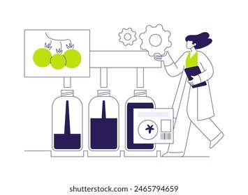 Tomato sauce production abstract concept vector illustration. Process of ketchup manufacturing at factory, food industry, fruits and vegetables, making tomato paste abstract metaphor.