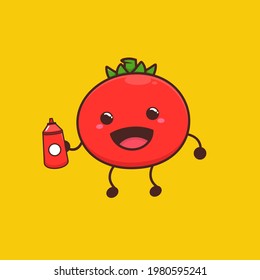 tomato sauce vegetable food cartoon doodle flat design style vector illustration