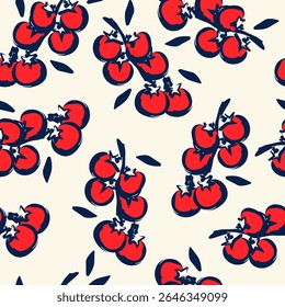 Tomato Seamless Pattern. Abstract Hand Drawn Tomato Repeat Background. Vegetable Seamless Pattern for Prints, Home Decoration, Fabric, Textile, Surface Design. Vector. Not AI