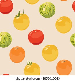 Tomate. Nahtloses Muster. Farbiger Hintergrund.